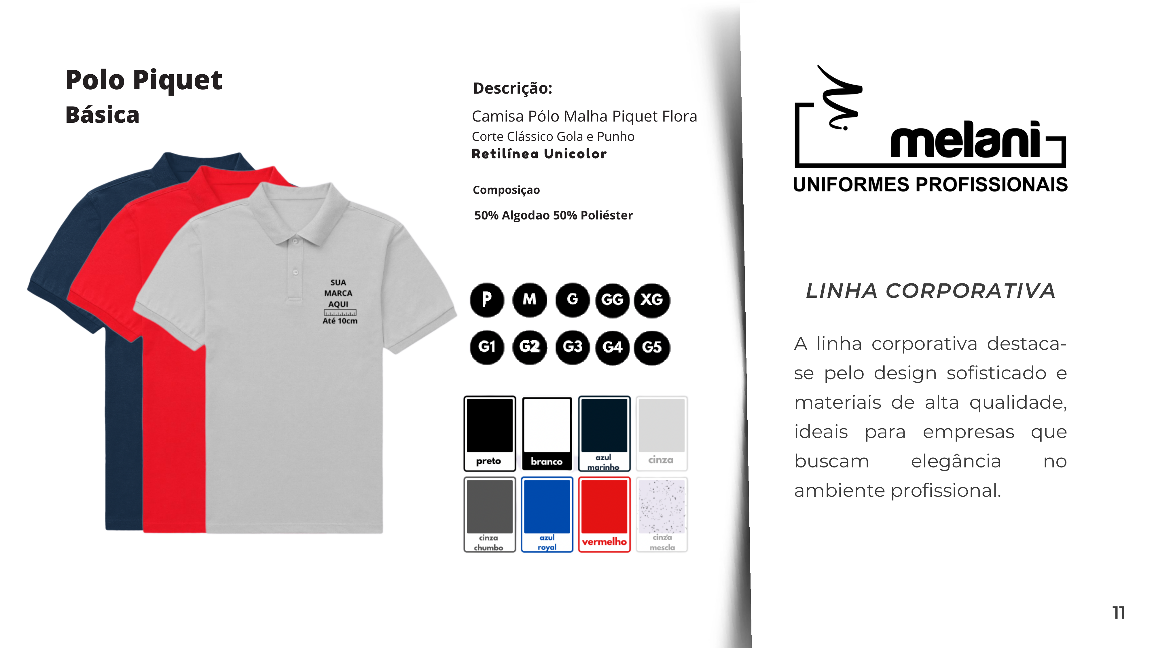 Polo Piquet Básica - Linha Corporativa Melani Uniformes