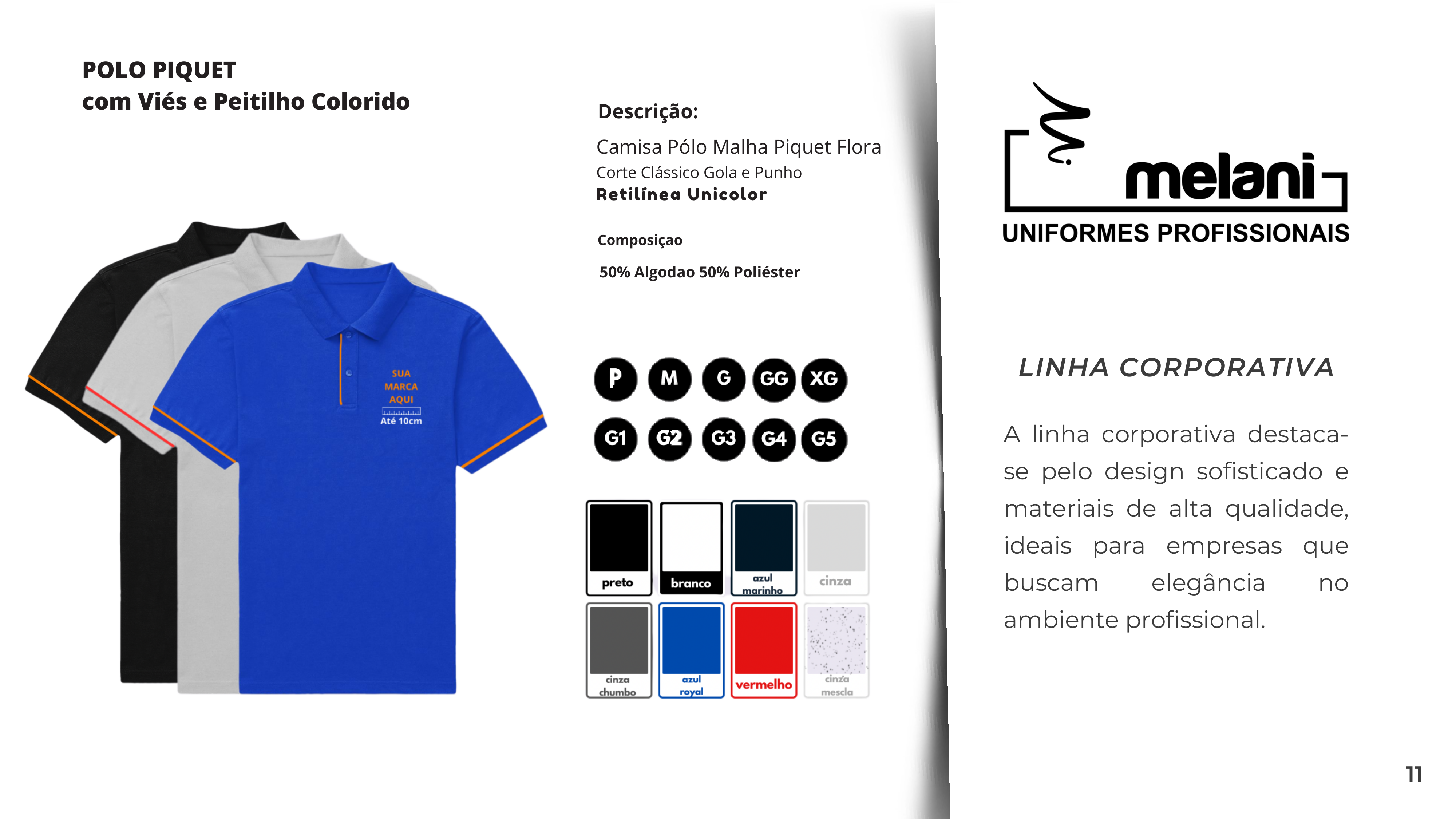 Polo Piquet com Viés e Peitilho Colorido - Linha Corporativa Premium Melani Uniformes